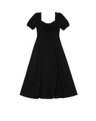 black midi dress with puff sleeve