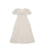 cream dress with polka dots
