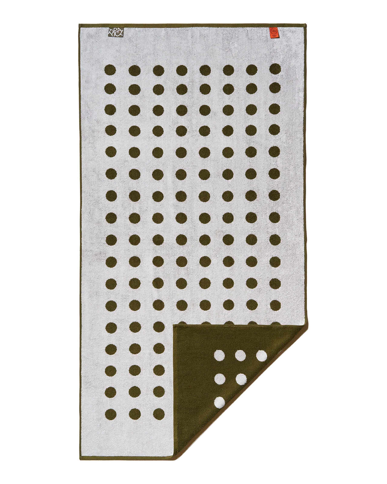 polka dot bath towel in green and grey