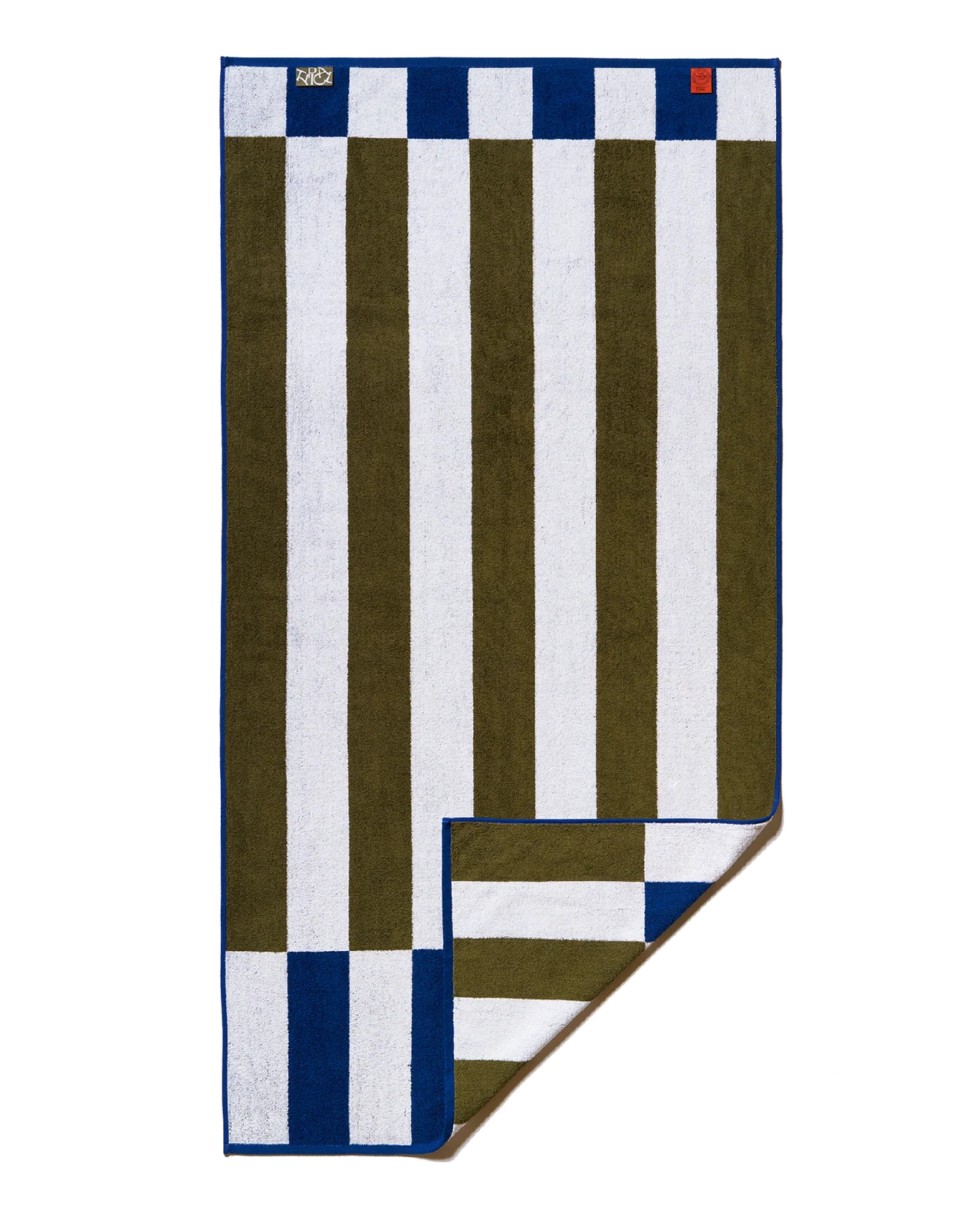 bath towel striped with blue green and white