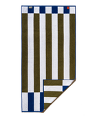 bath towel striped with blue green and white