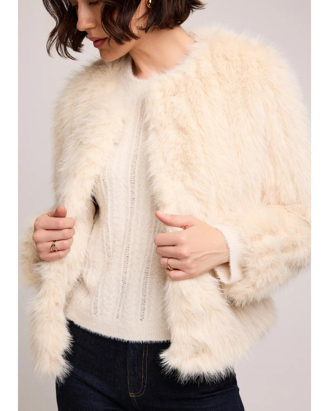 faux fur jacket in beige