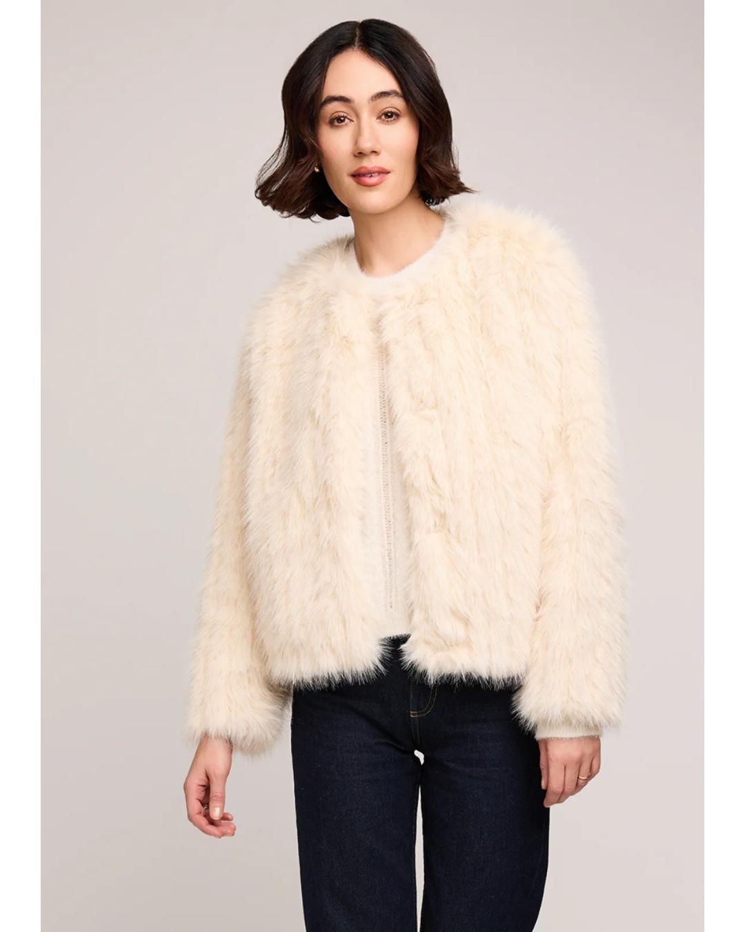 faux fur jacket in beige