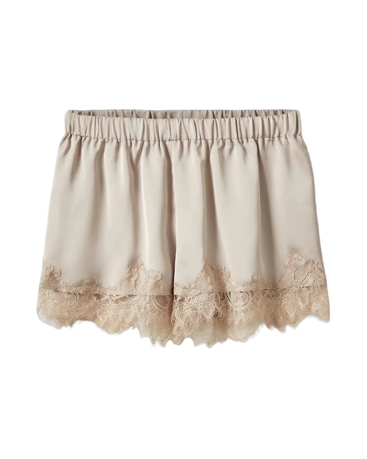 beige short with lace detail