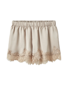 beige short with lace detail