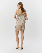 beige short with lace detail