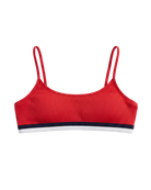 red bralette bikini top with white and black 