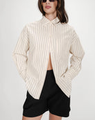cream stripped oversized blouse