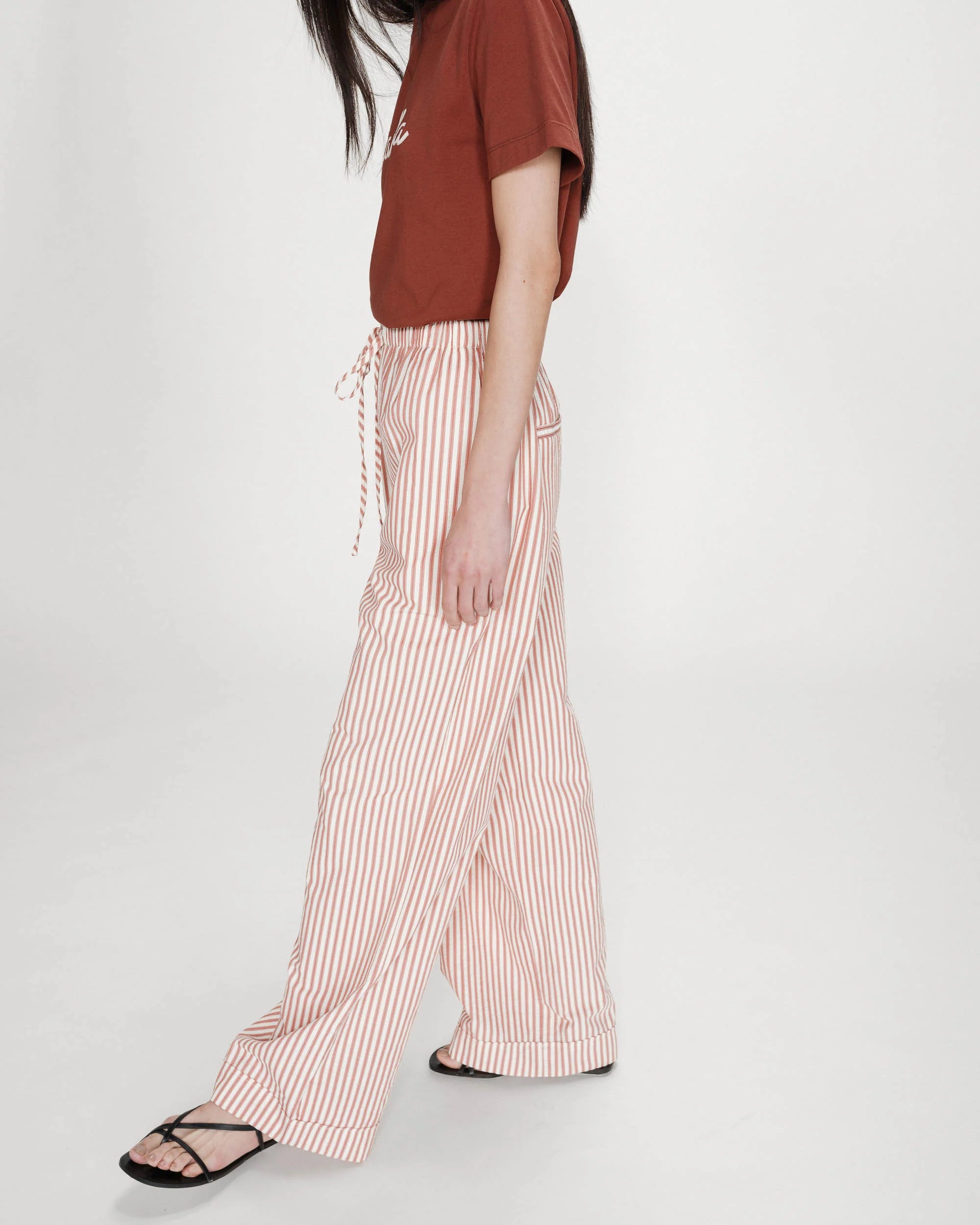 wide leg striped pant in coral