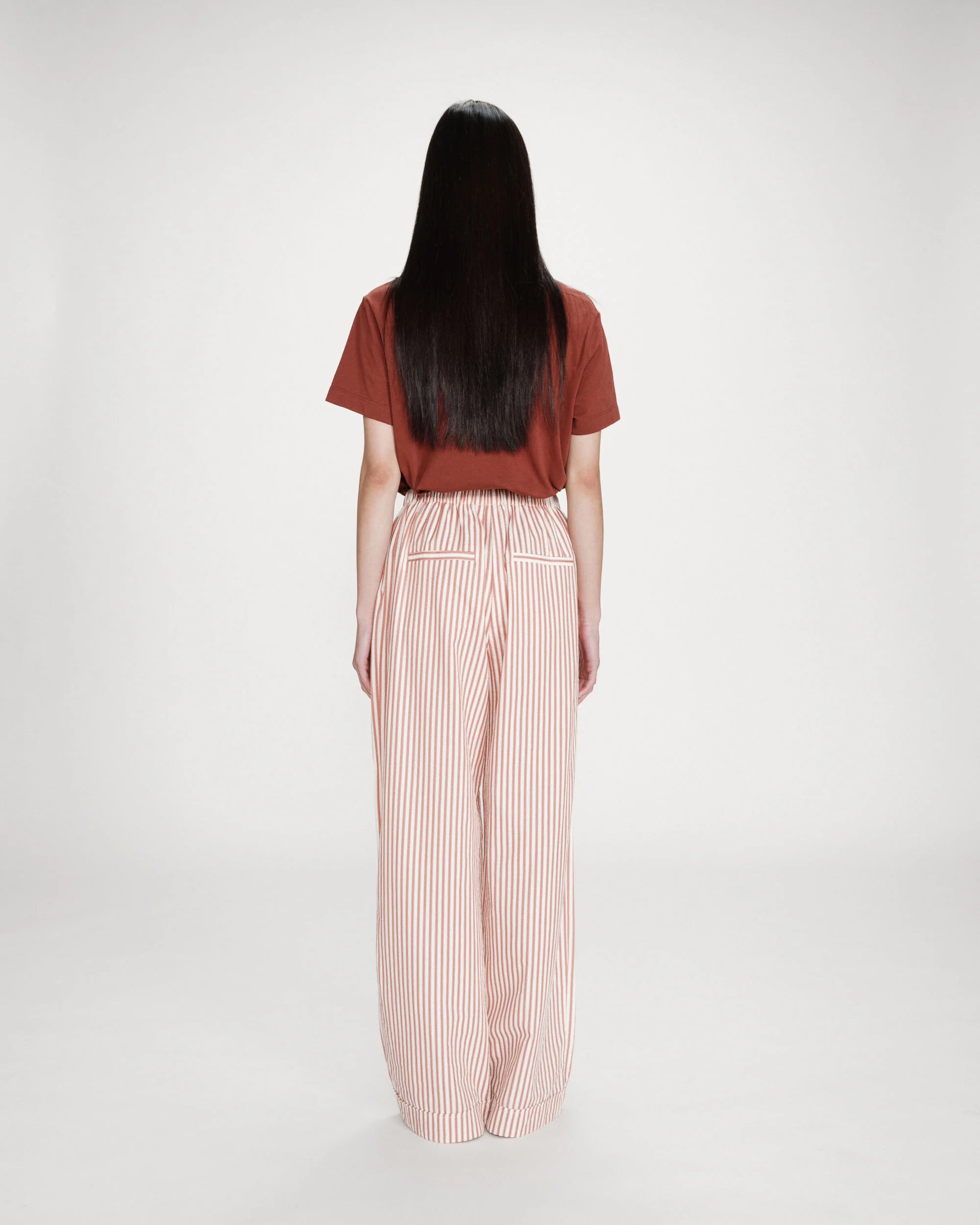 wide leg striped pant in coral