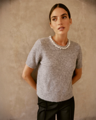 Velvet Layton Alpaca Embellished Sweater in Grey