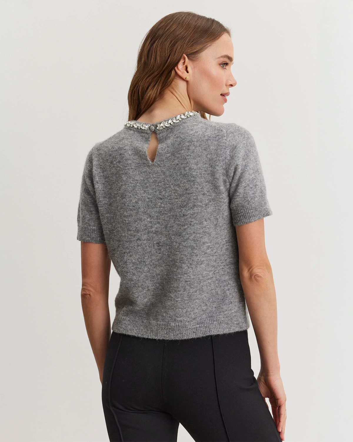 Velvet Layton Alpaca Embellished Sweater in Grey