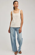 linen tank top in a beige stripe