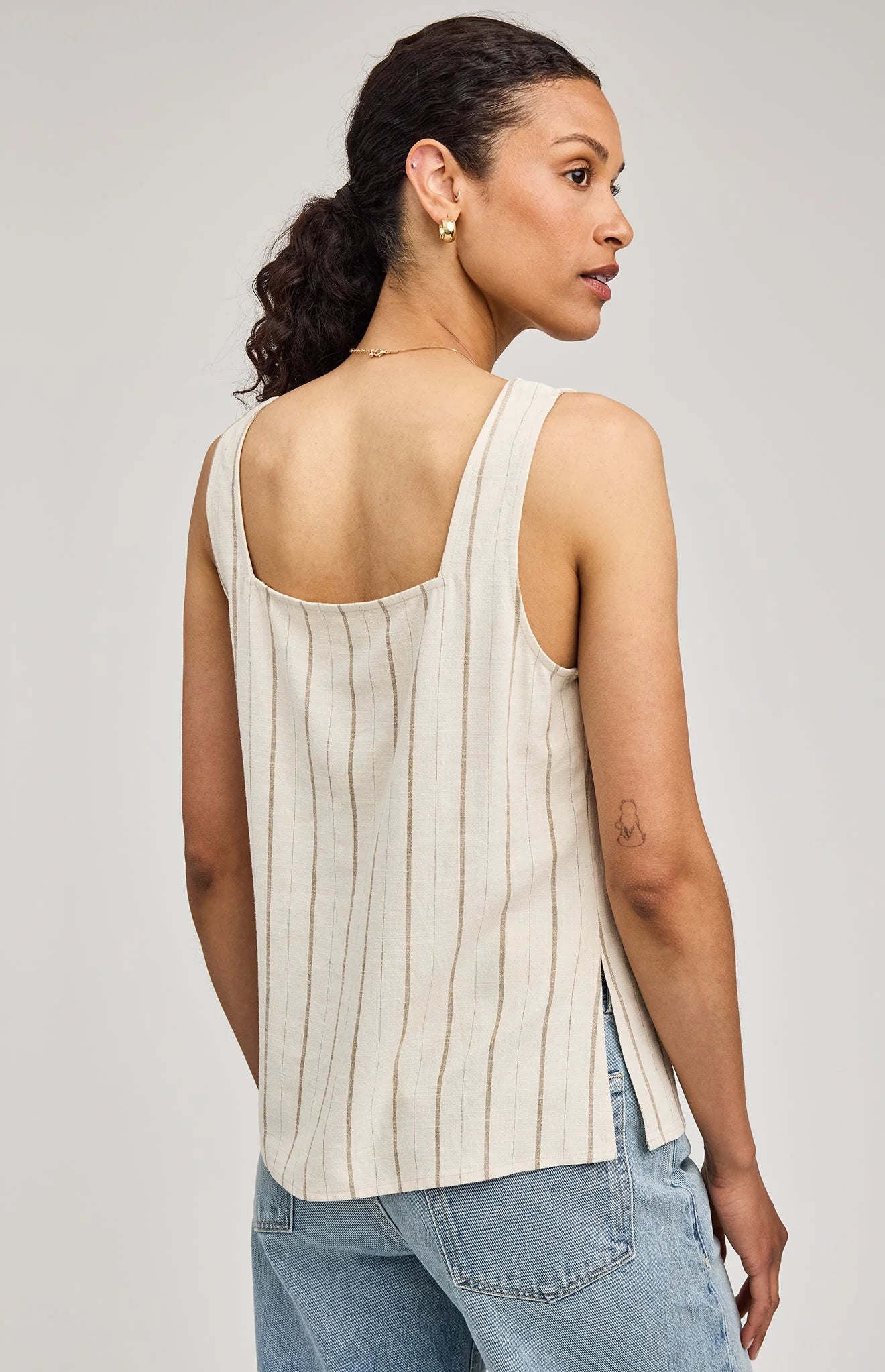 linen tank top in a beige stripe
