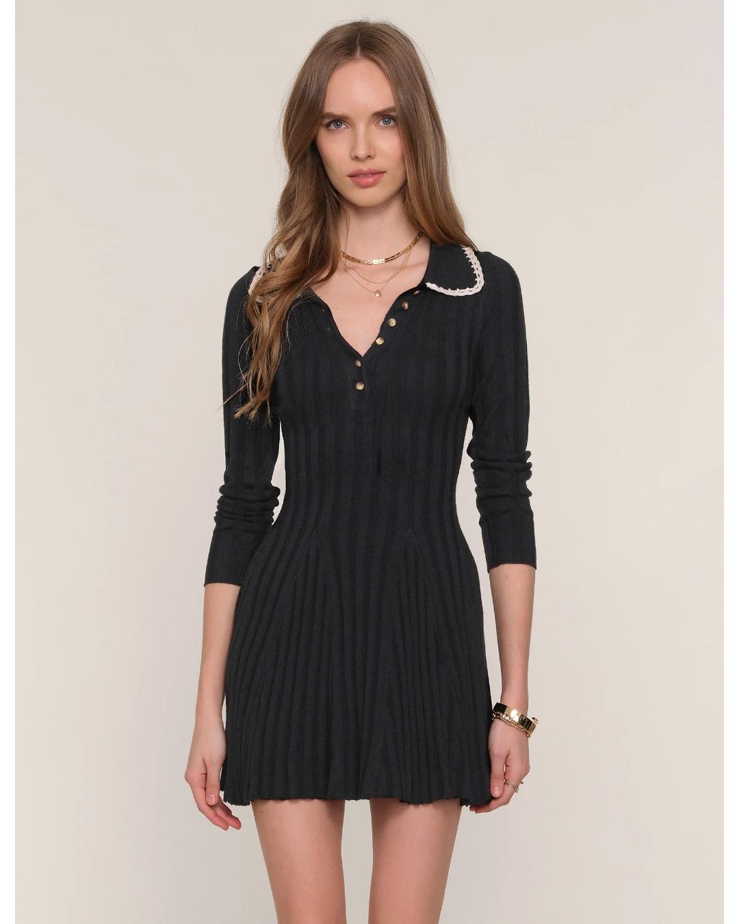 mini sweater dress in black with a collar