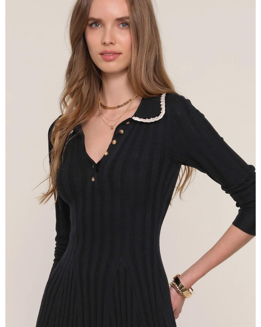 mini sweater dress in black with a collar