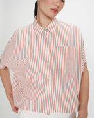 short sleeve striped blouse in coral and white