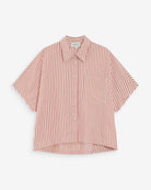 short sleeve striped blouse in coral and white