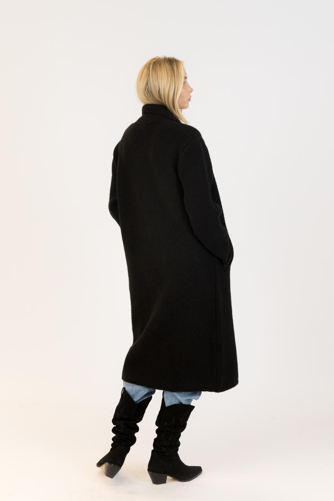 back view of a long black coat