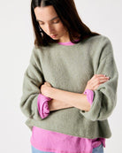 long sleeve round neck sweater in green