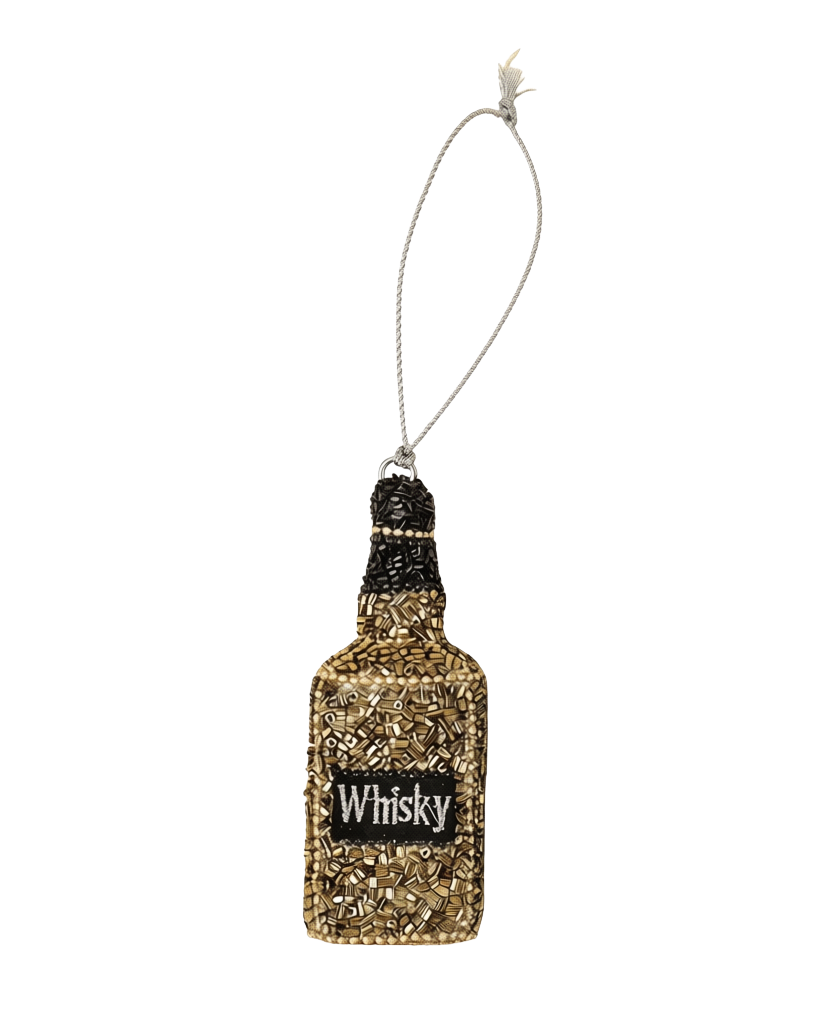 gold beaded whisky bottle ornament