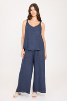 wide leg linen pant in a jean blue