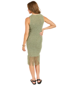 midi green dress with fringe on the bottom