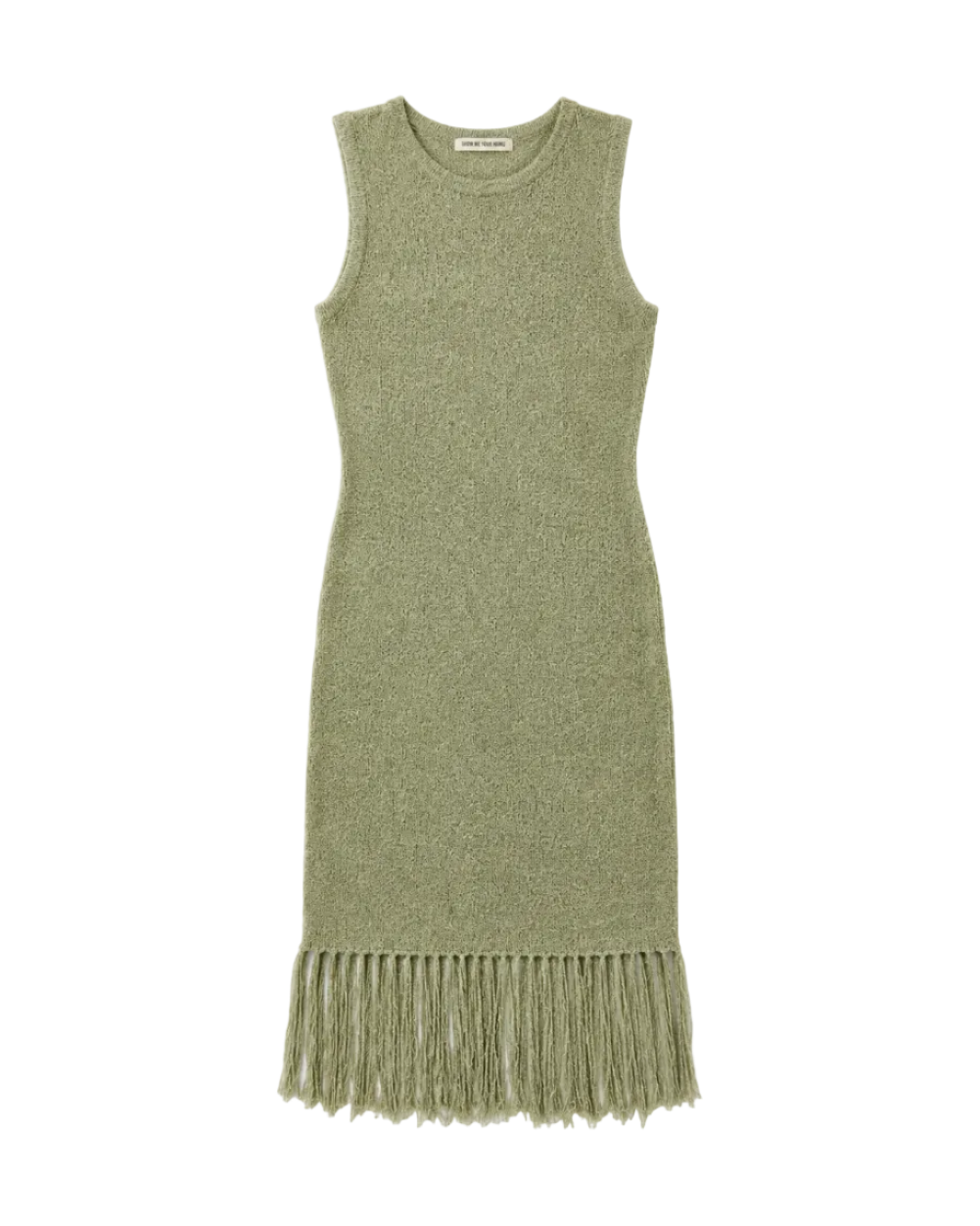 midi green dress with fringe on the bottom