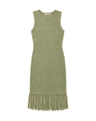 midi green dress with fringe on the bottom