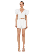 white top with pinstripes