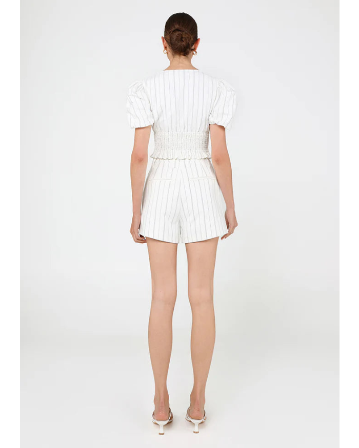 white top with pinstripes