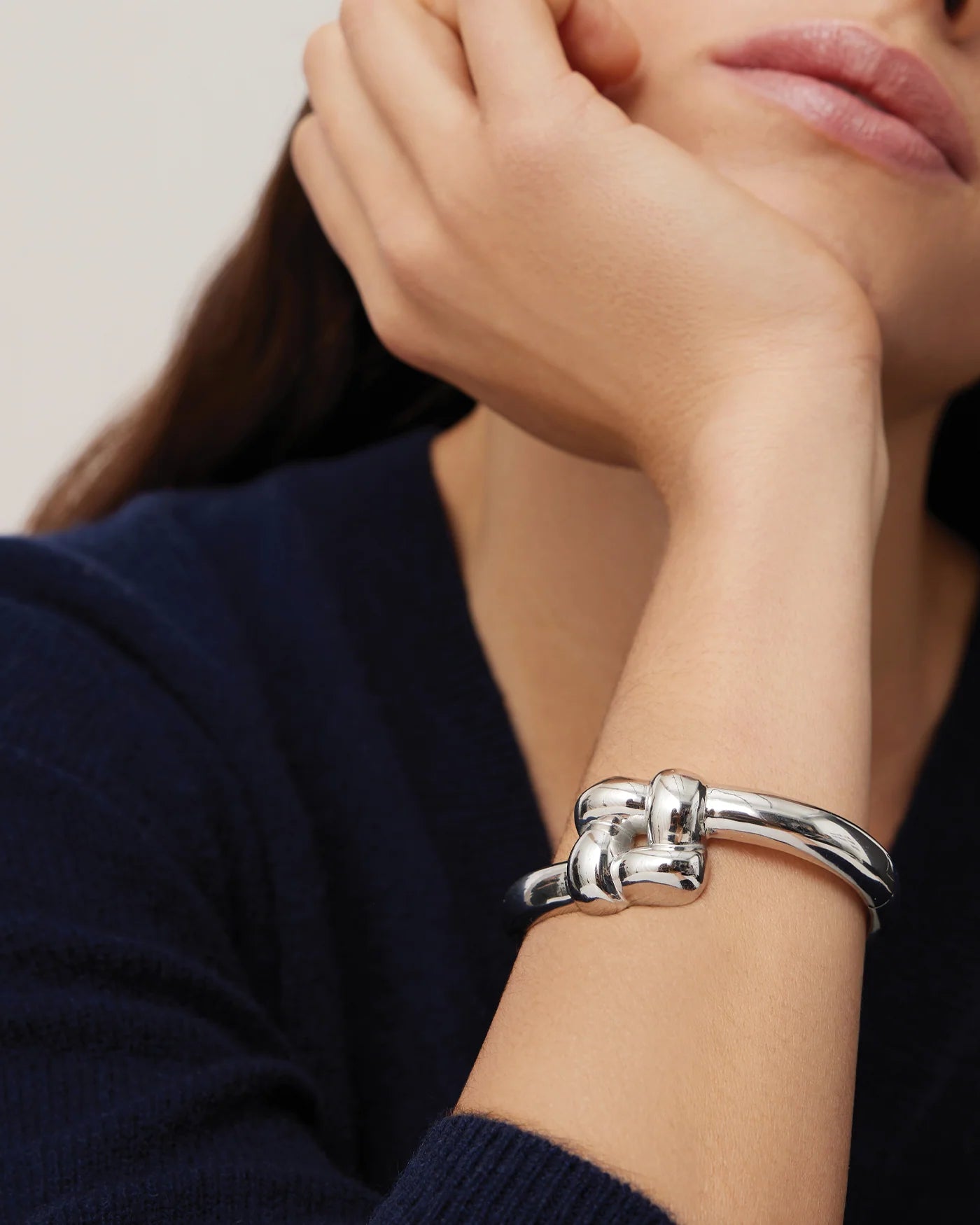 statement silver bangle wiuth woven design