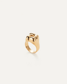 statement gold ring with a woven design on top