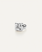silver statement ring with a woven design on the top