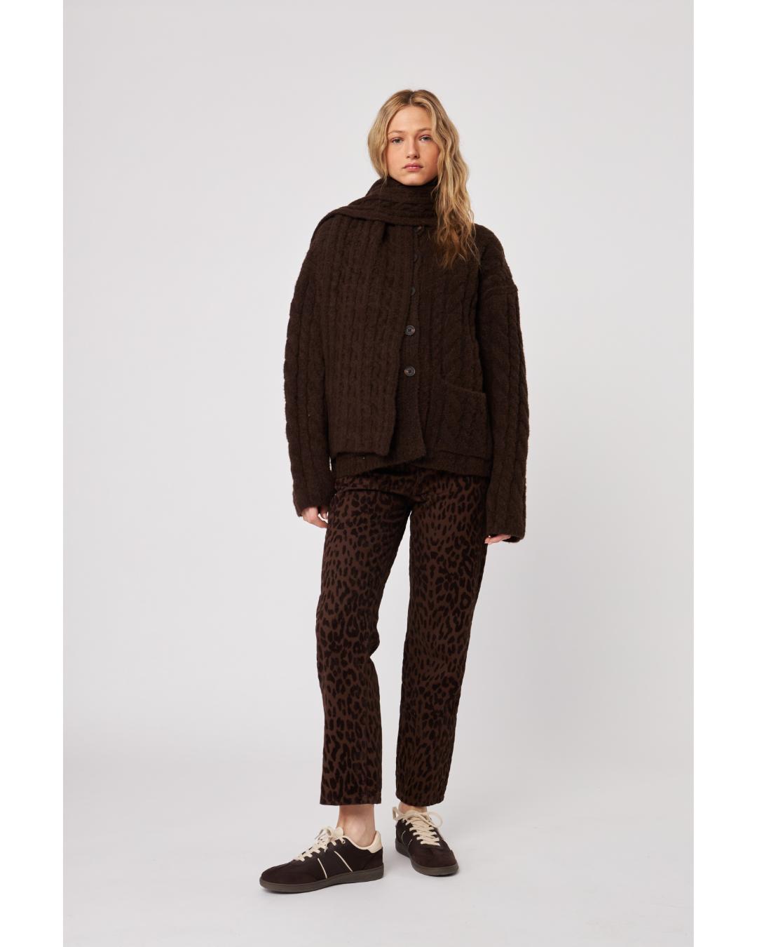 brown cable knit cardigan