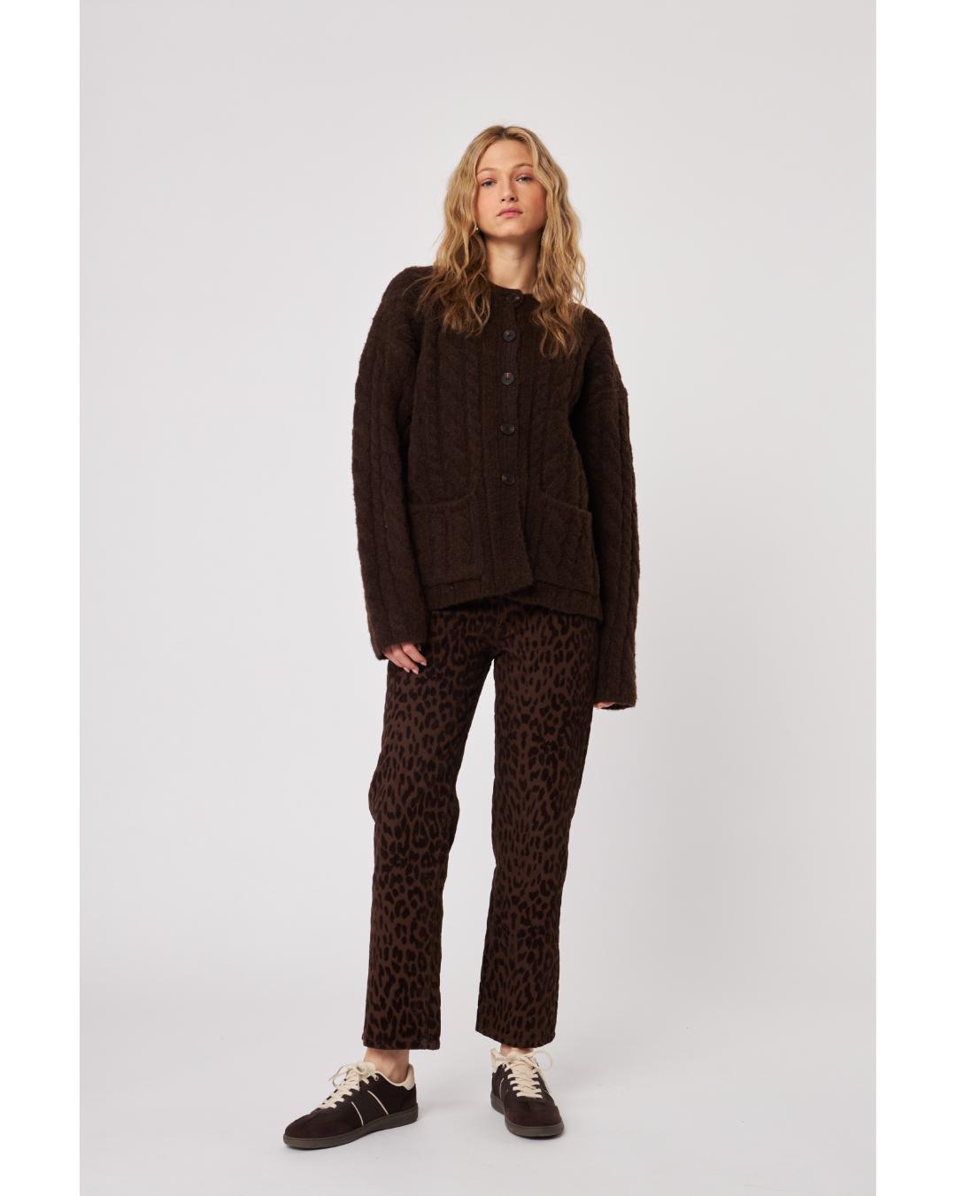 brown cable knit cardigan