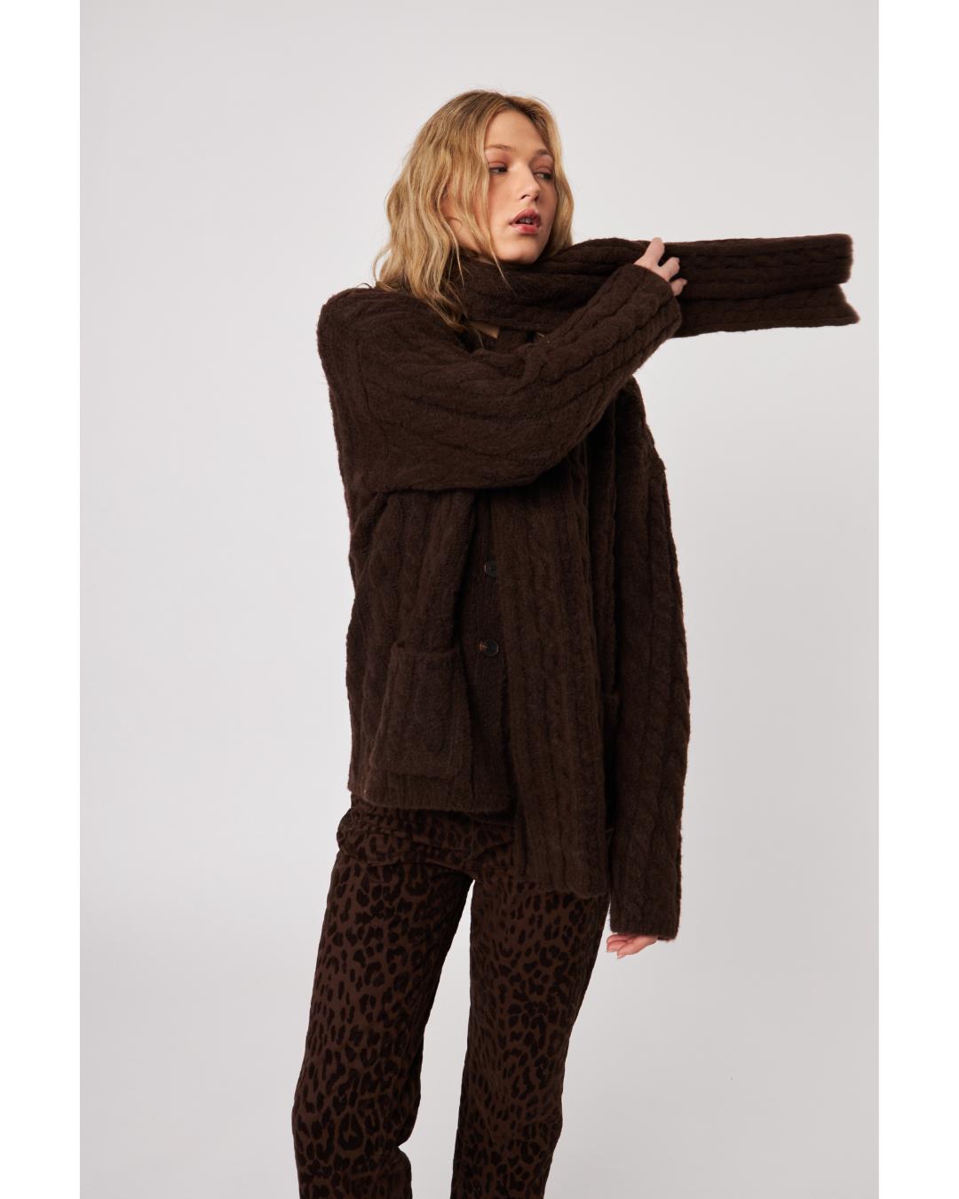 brown cable knit cardigan