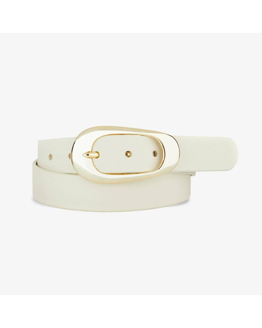 cream belt with oval gold buckle